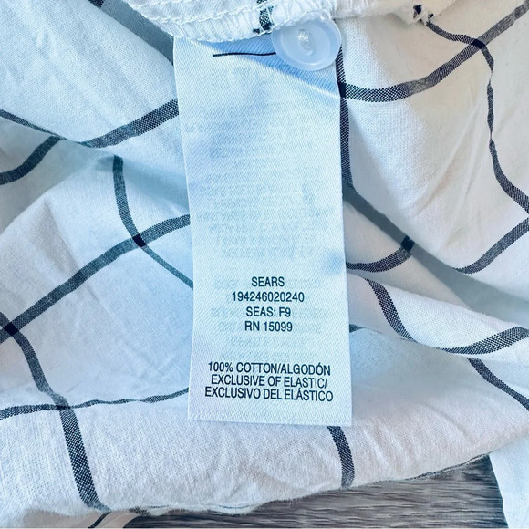Roebuck & Co. Grid Pattern Blouse White Black Square Neckline Women’s Size XL - Picture 6 of 7